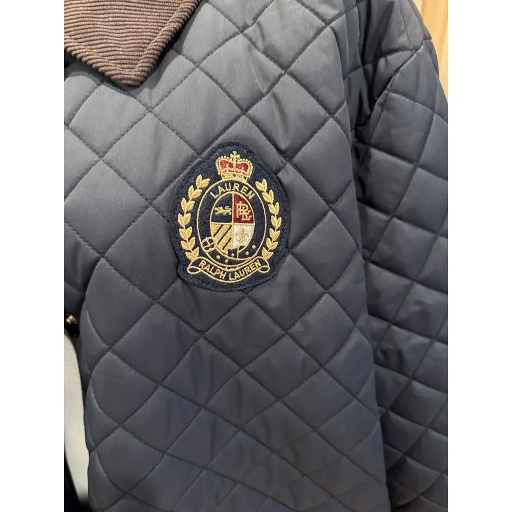 Lauren Ralph Lauren Quilted Barn Jacket Navy Blue Crest Hooded Coat Size Sz 3X